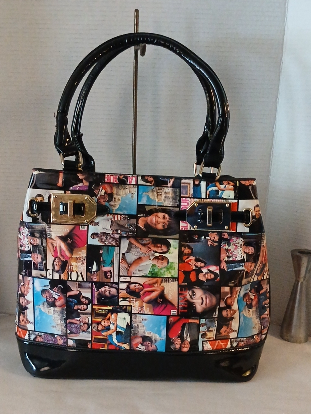 Obama Black Patent Photo-Collage And handbag.